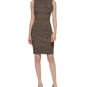 Printed Tie-Neck Jacquard Sheath Dress