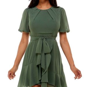 Juniors' Puff-Sleeve A-Line Dress