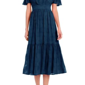 Circle Burnout Mesh Jacquard Midi Dress